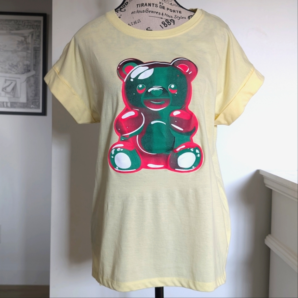DAYBREAK | Women's Yellow Gummy Bear Short Cuffed Oversized Sleeved T-Shirt